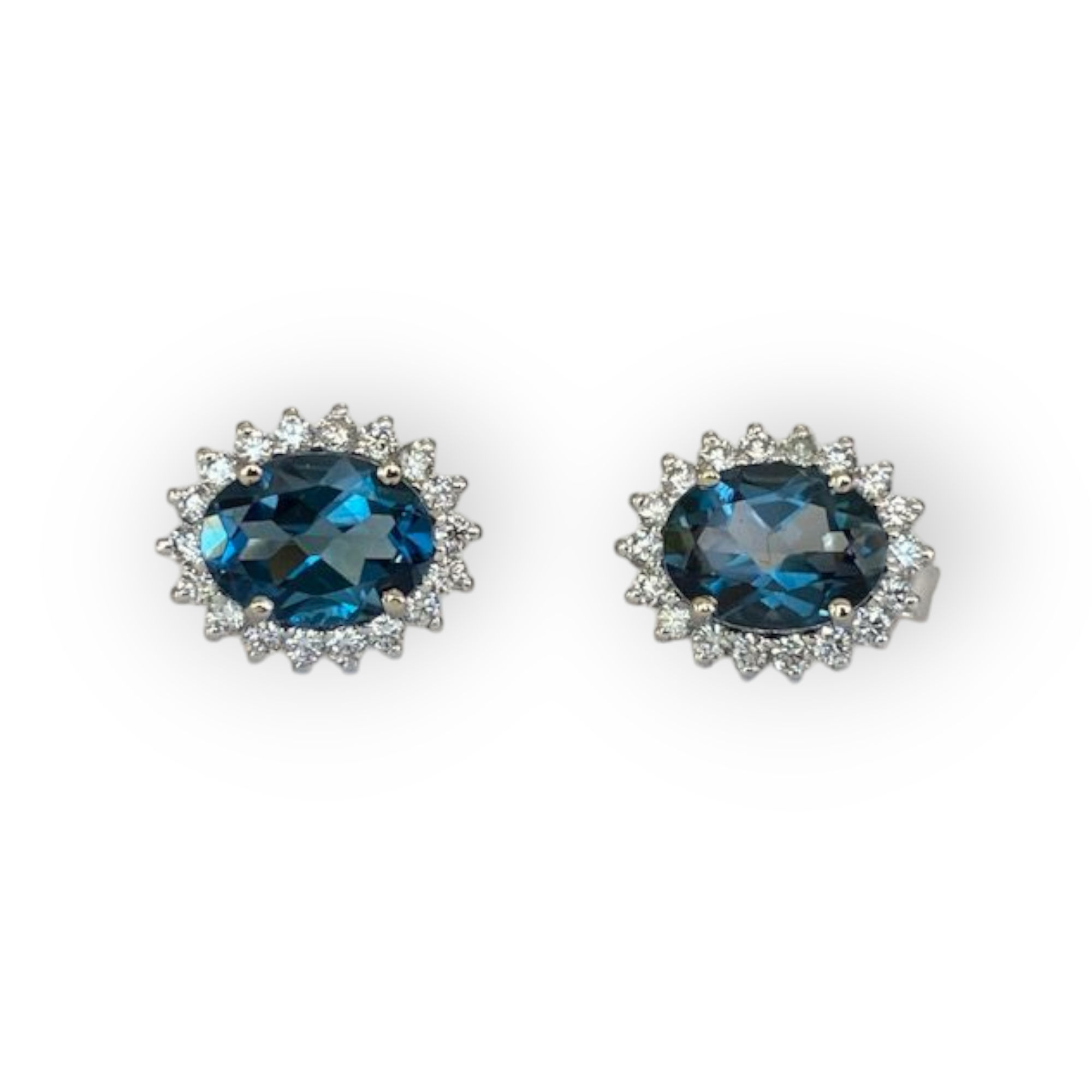 White Gold Stud Earrings with 2.50 Ct Topaz and Diamonds
