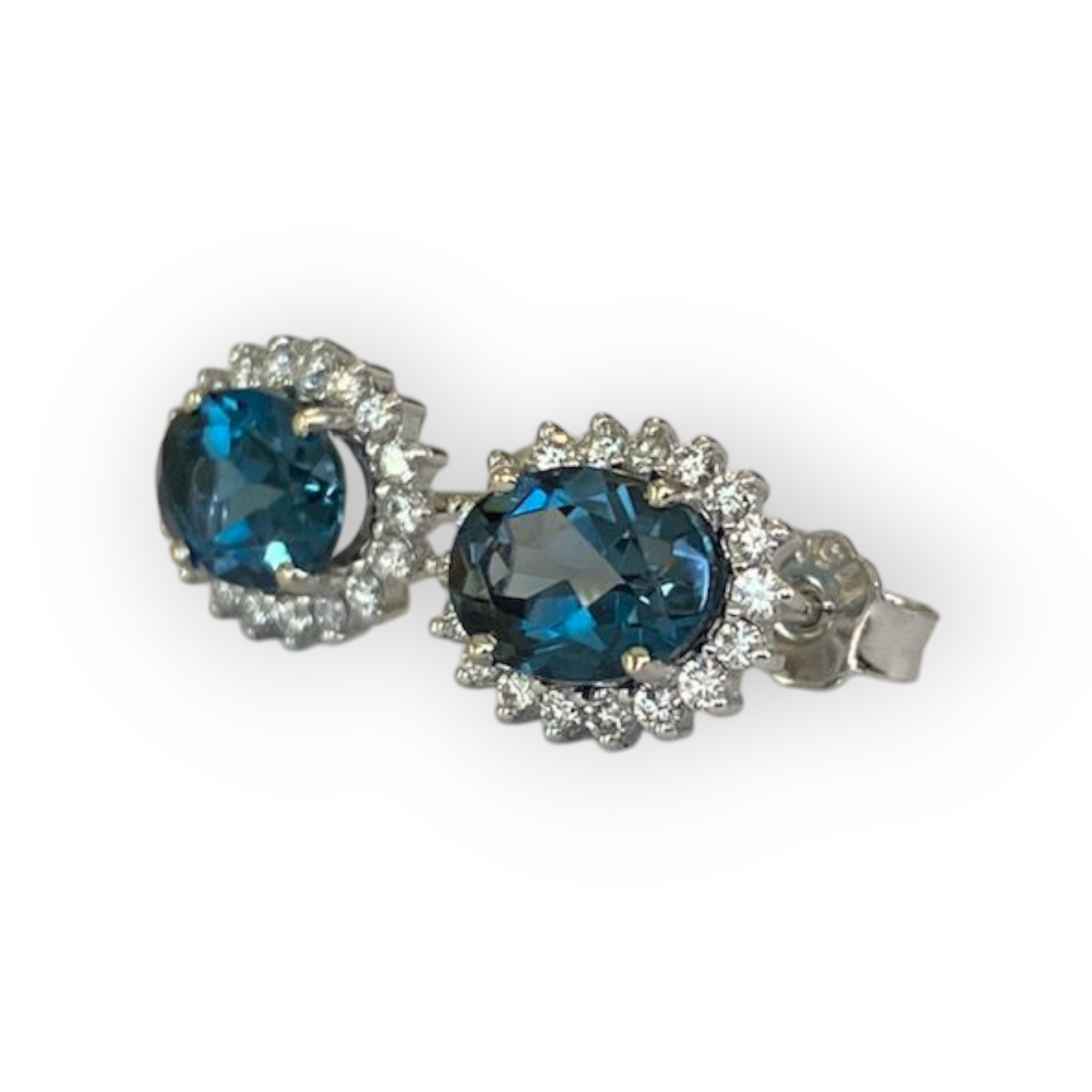 White Gold Stud Earrings with 2.50 Ct Topaz and Diamonds