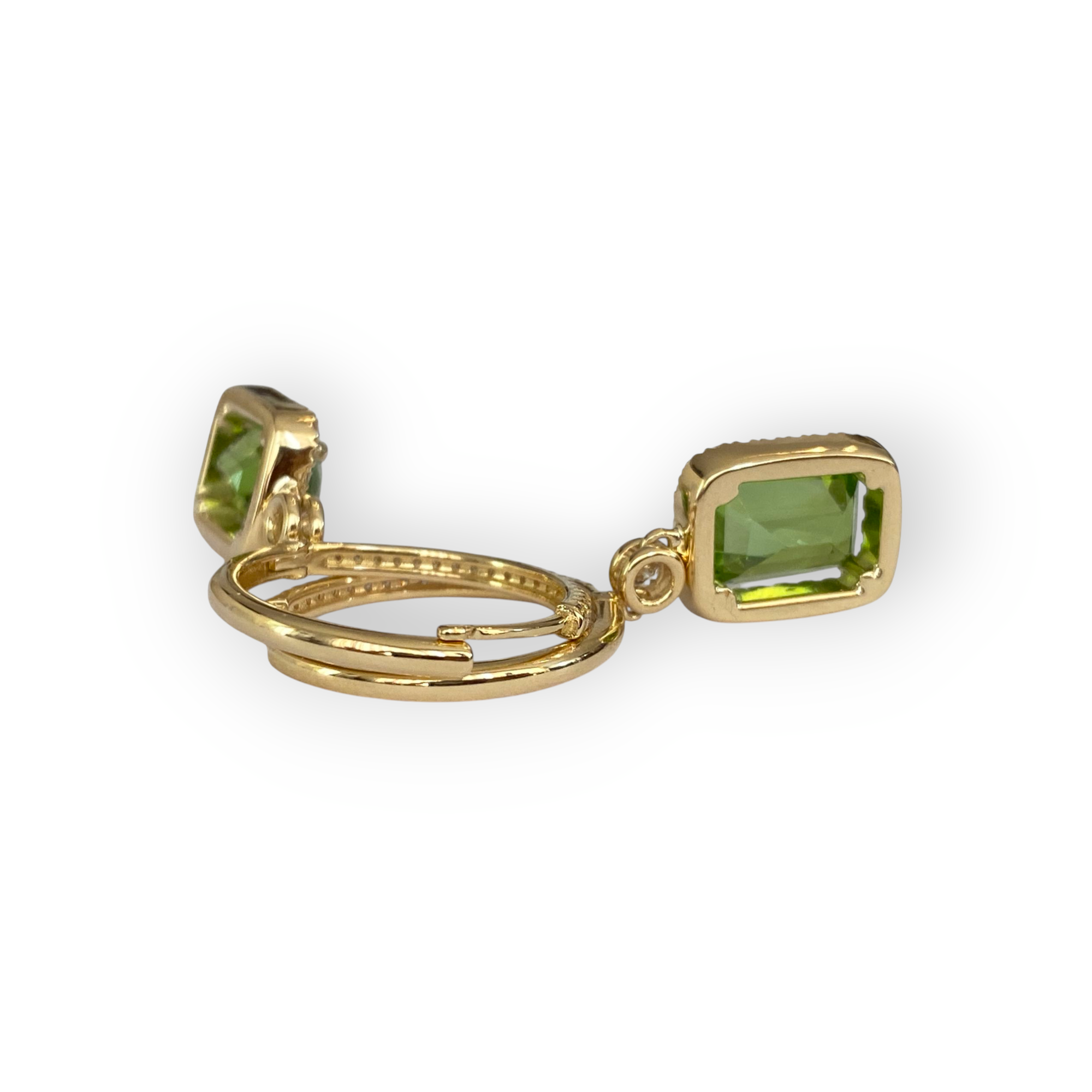 Lime Green Peridot & Diamond Earrings in 18 Kt Yellow Gold
