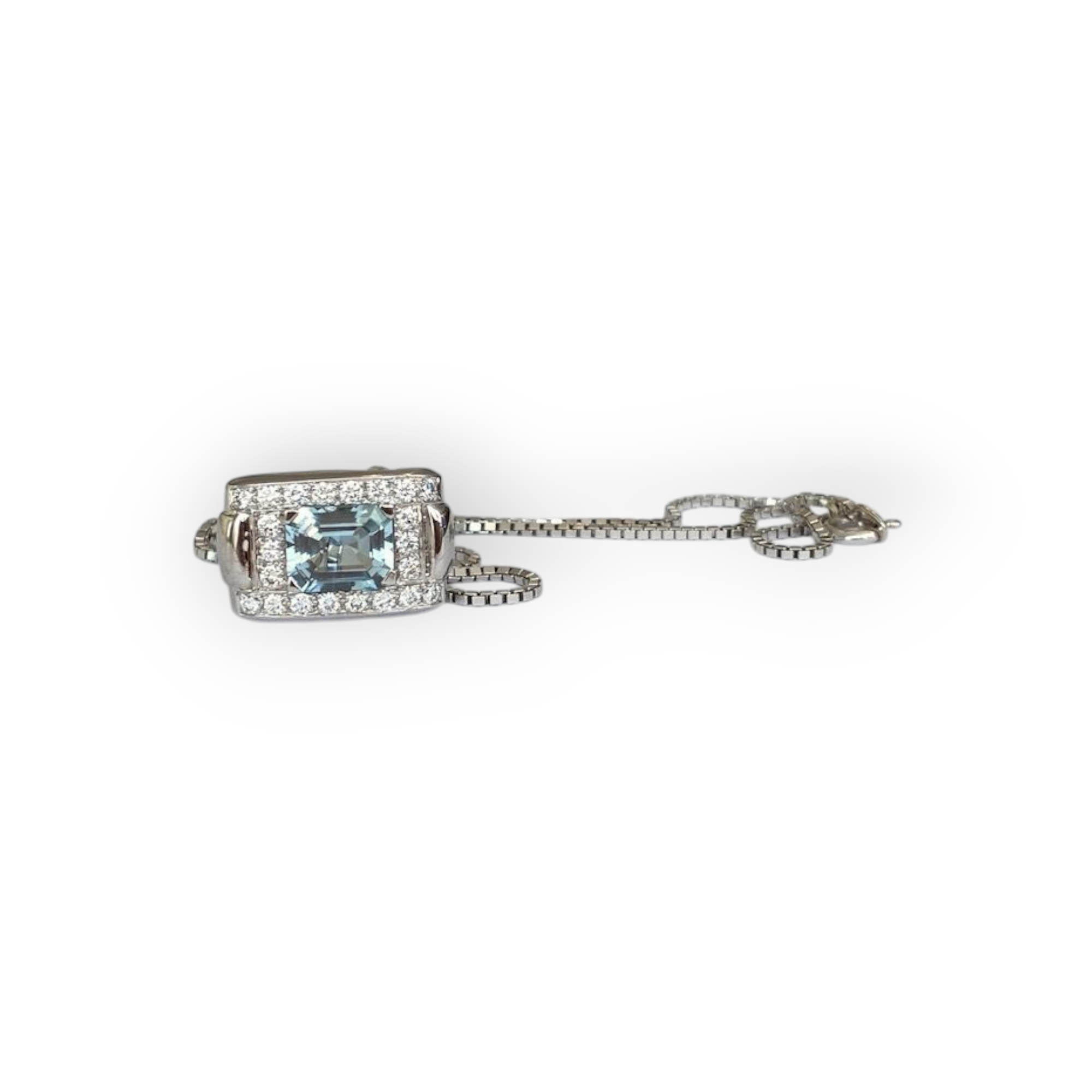 White Gold Necklace with Aquamarine and Diamond Pendant