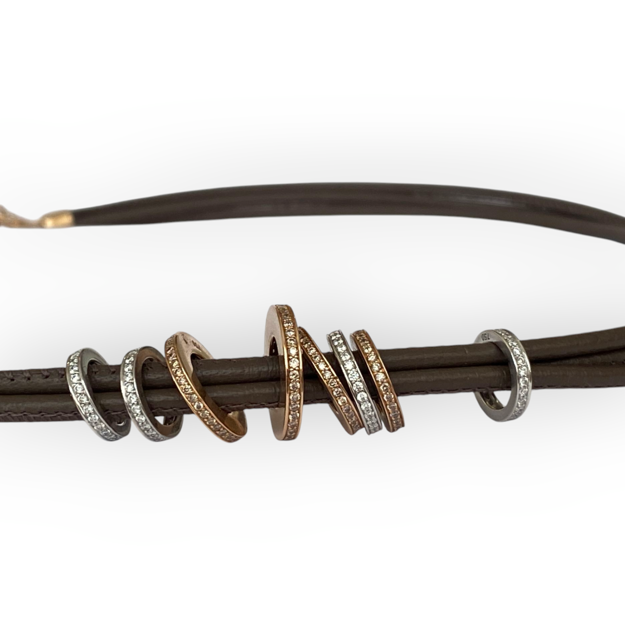 Noor Diamond & Leather Necklace – 18 Kt Rose Gold Loop Model