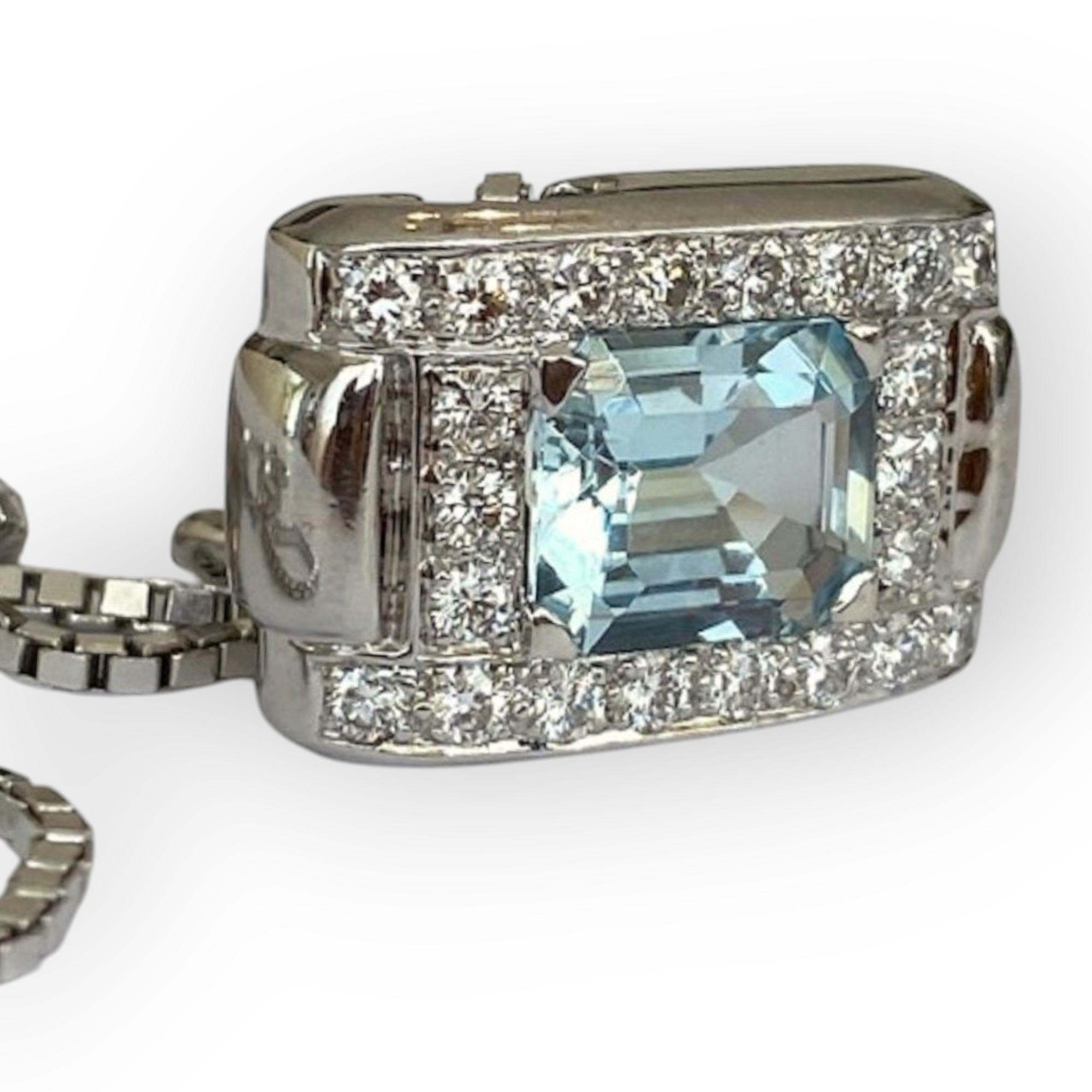 White Gold Necklace with Aquamarine and Diamond Pendant