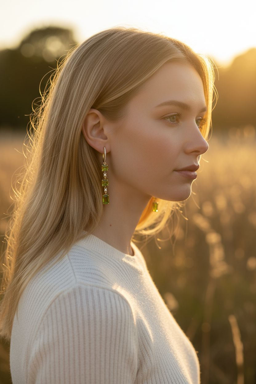 Exquisite 18K Yellow Gold Peridot and Diamond Dangle Earrings