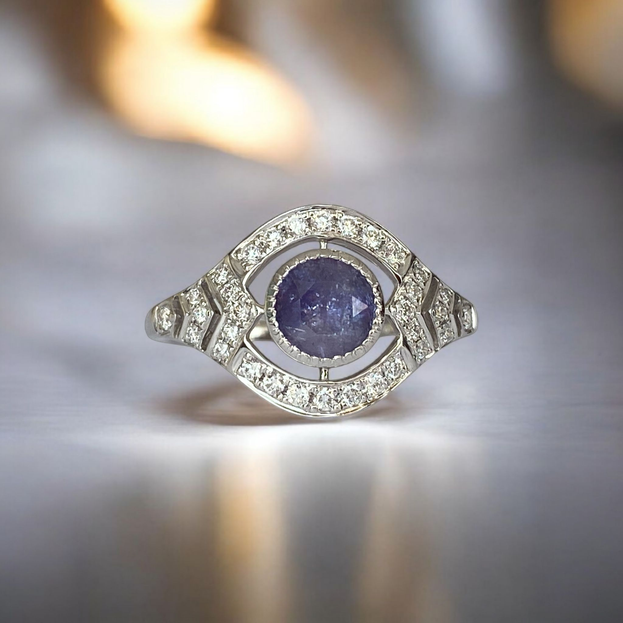 ALGT certified Natural 0.77 Carat  Alexandrite and  Diamond  White Gold  Ring