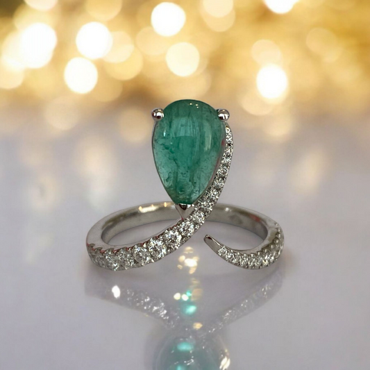 ALGT certified Natural 1.46 Carat Ural Emerald and  Diamond  White Gold Cocktail Ring