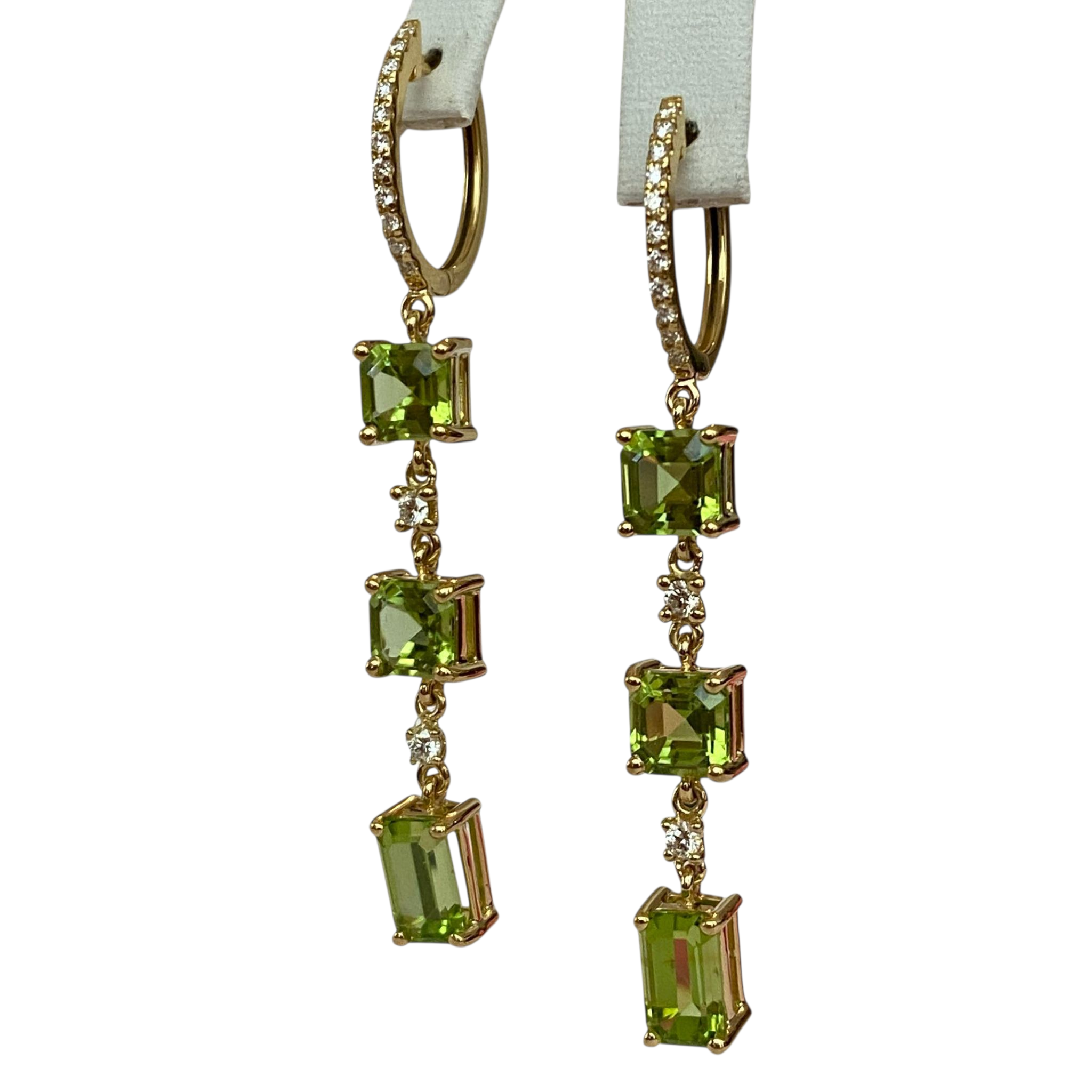 Exquisite 18K Yellow Gold Peridot and Diamond Dangle Earrings
