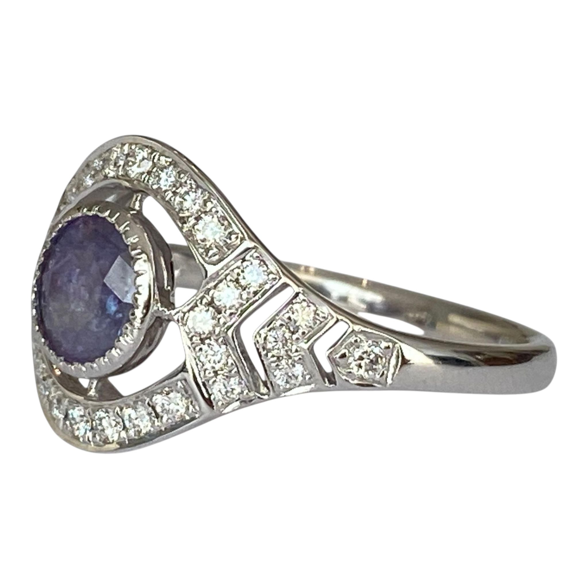 ALGT certified Natural 0.77 Carat  Alexandrite and  Diamond  White Gold  Ring