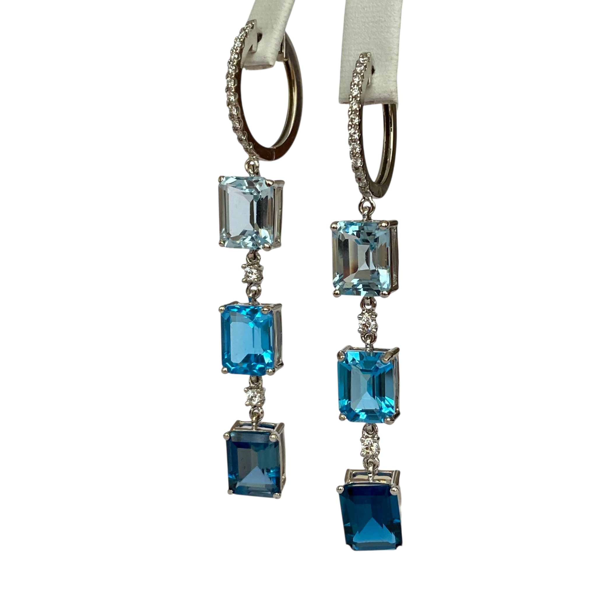 Exquisite 18K White Gold 22.45 Carat Blue Topaz & Diamond Dangle Earrings
