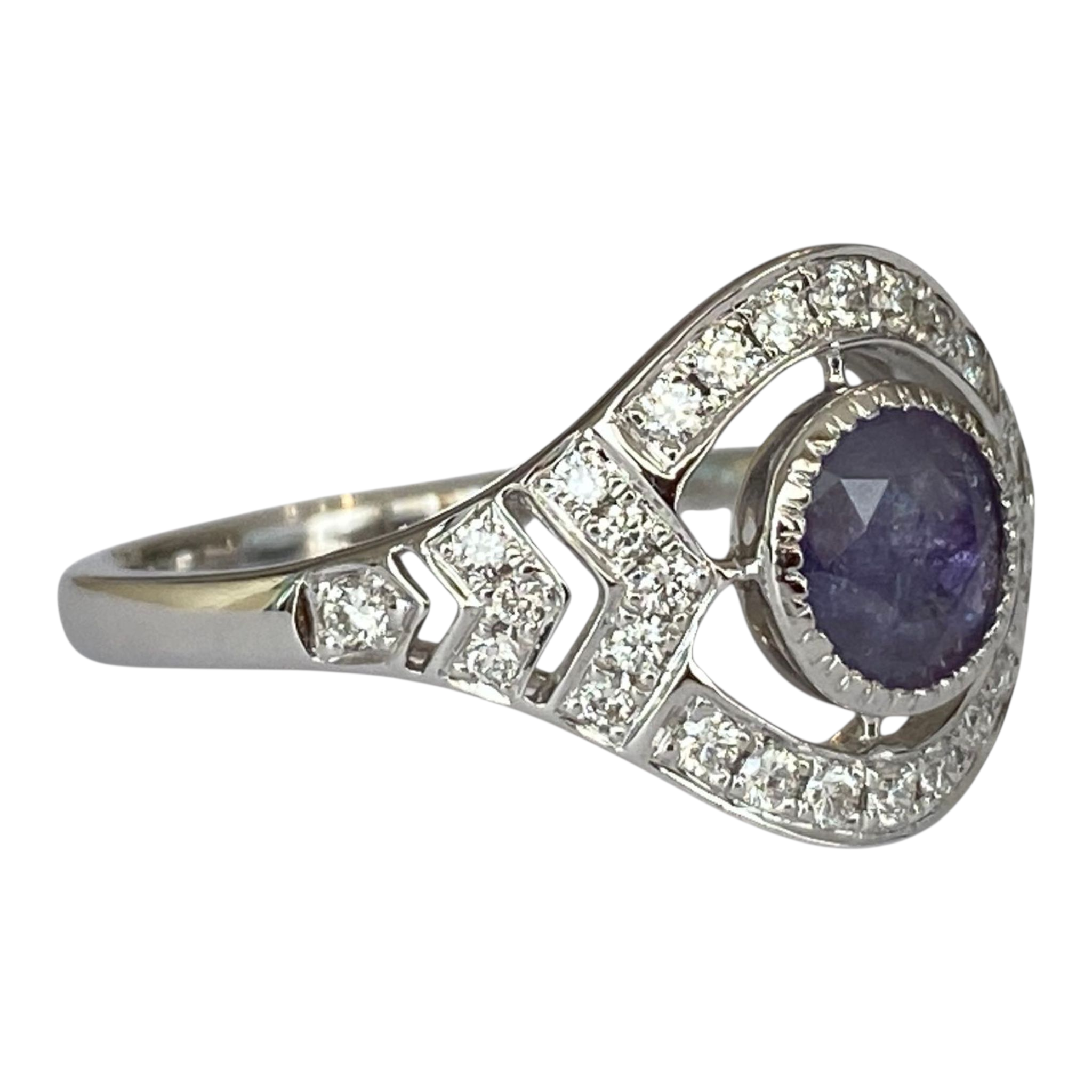 ALGT certified Natural 0.77 Carat  Alexandrite and  Diamond  White Gold  Ring