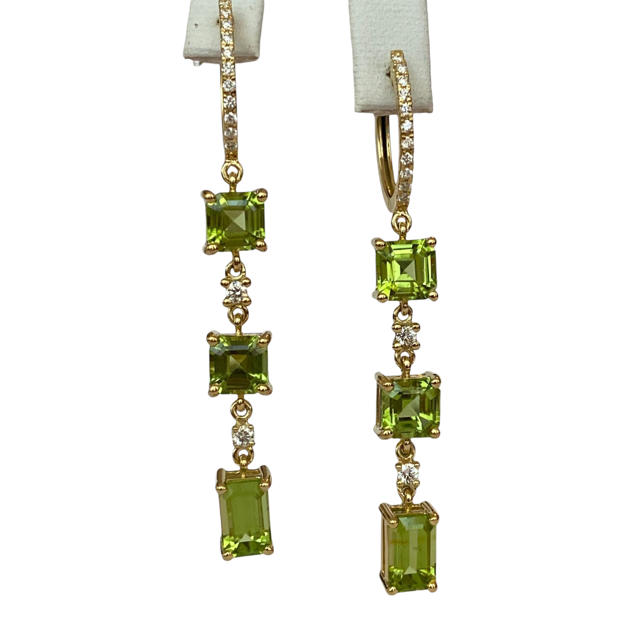 Exquisite 18K Yellow Gold Peridot and Diamond Dangle Earrings
