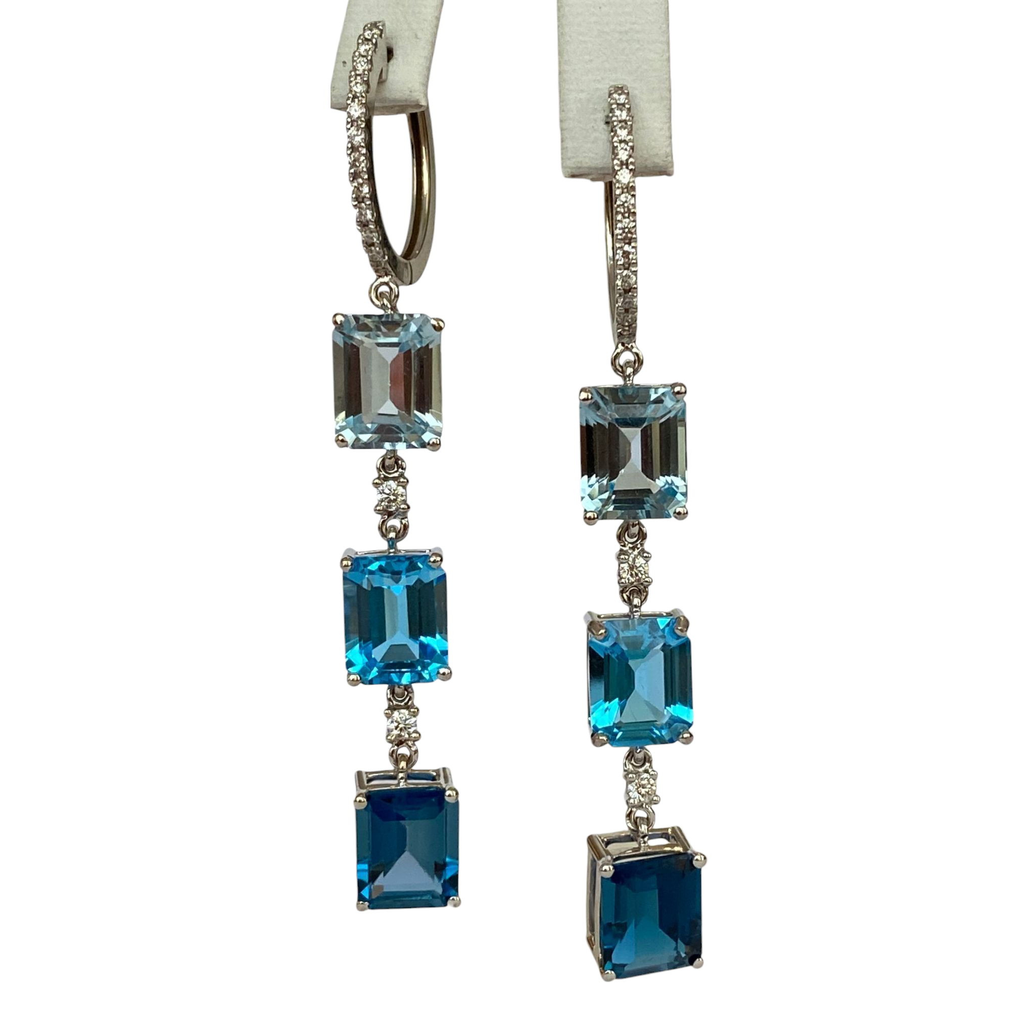 Exquisite 18K White Gold 22.45 Carat Blue Topaz & Diamond Dangle Earrings