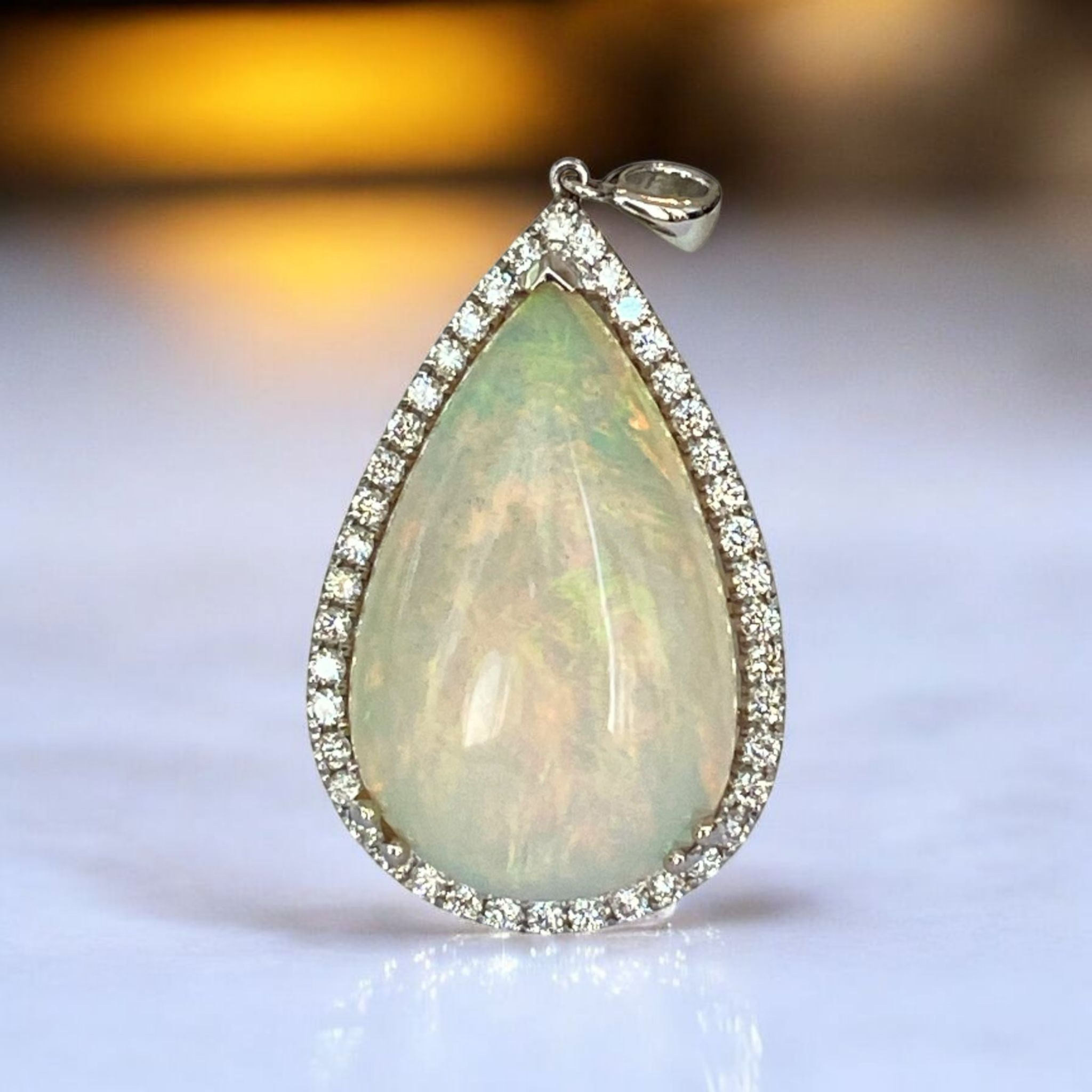 Exquisite 18.22ct White Opal & Diamond Pendant in 18K White Gold