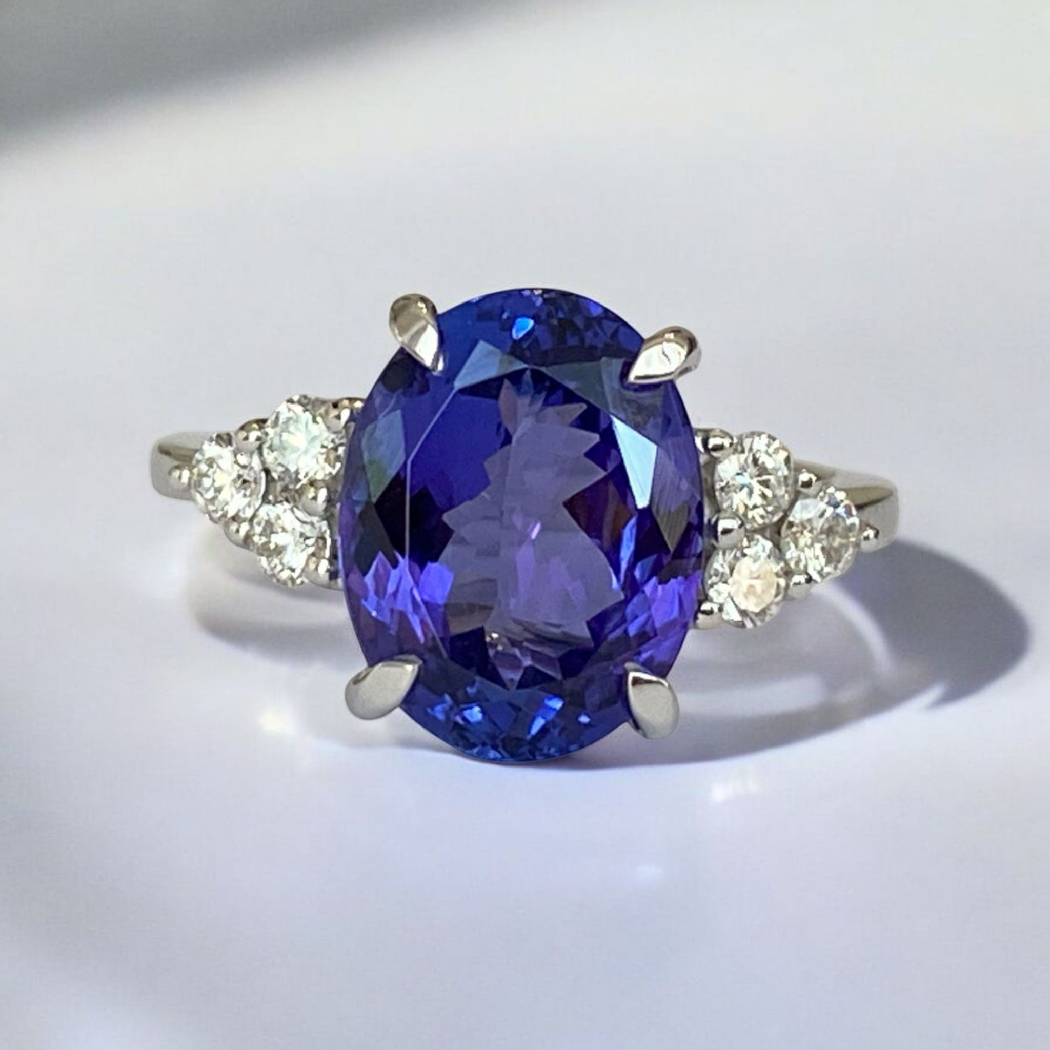18K White Gold 6.00 ct Tanzanite & Diamond Cocktail Ring