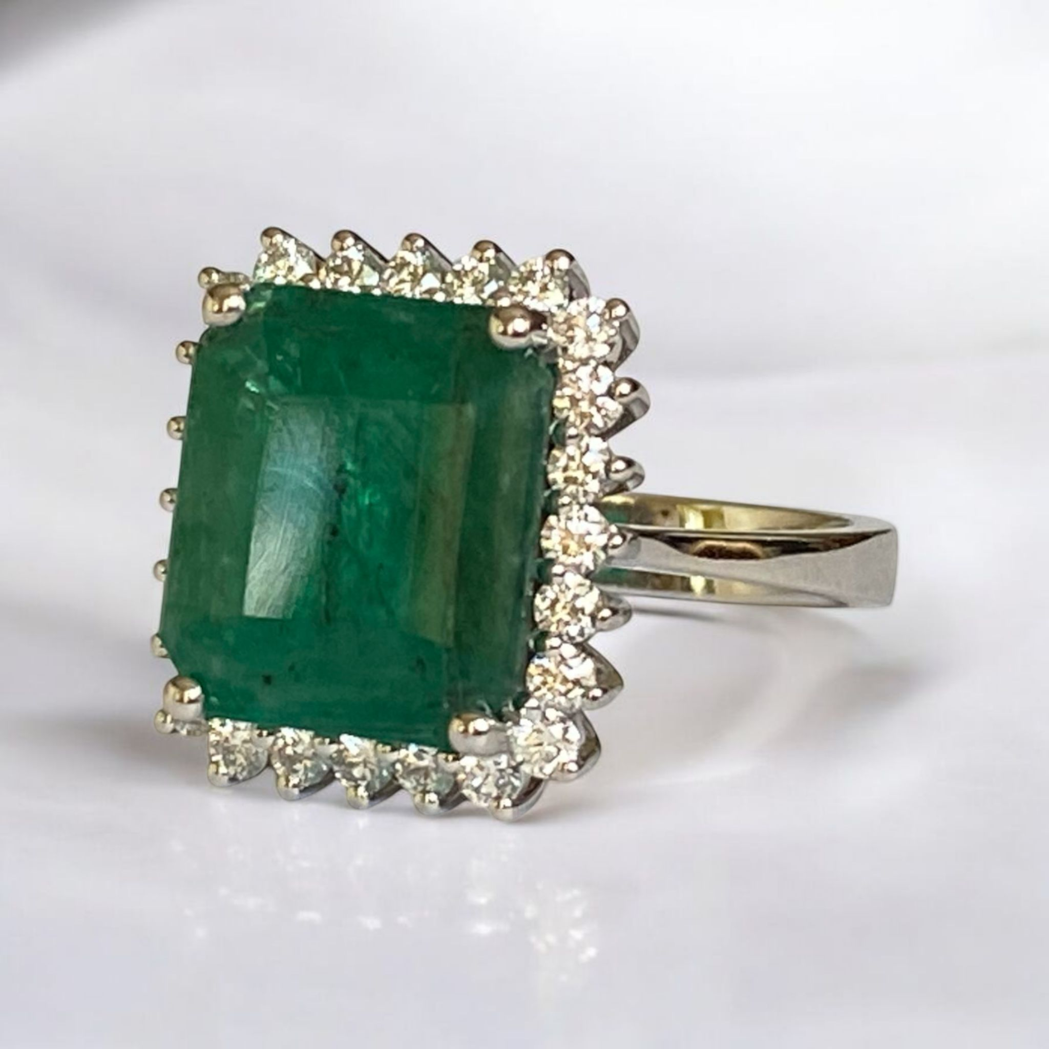 Certified 6.11 Carat Emerald & Diamond Cocktail Ring in 18K White Gold