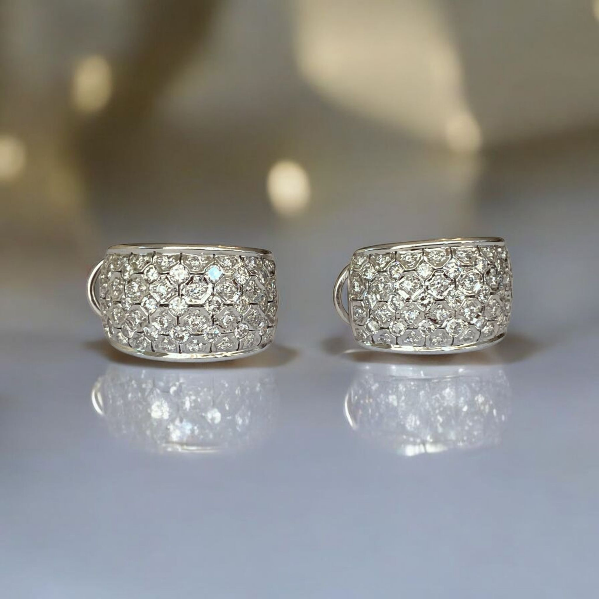 Pavé Set 2.22 ct Diamond & White 18 kt Gold Hoop Clip Earrings