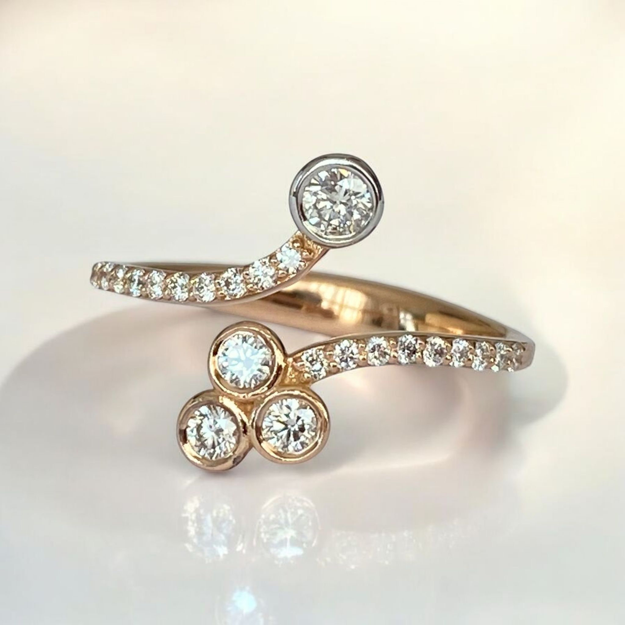 18K Pink Gold Designer Ring with Diamonds