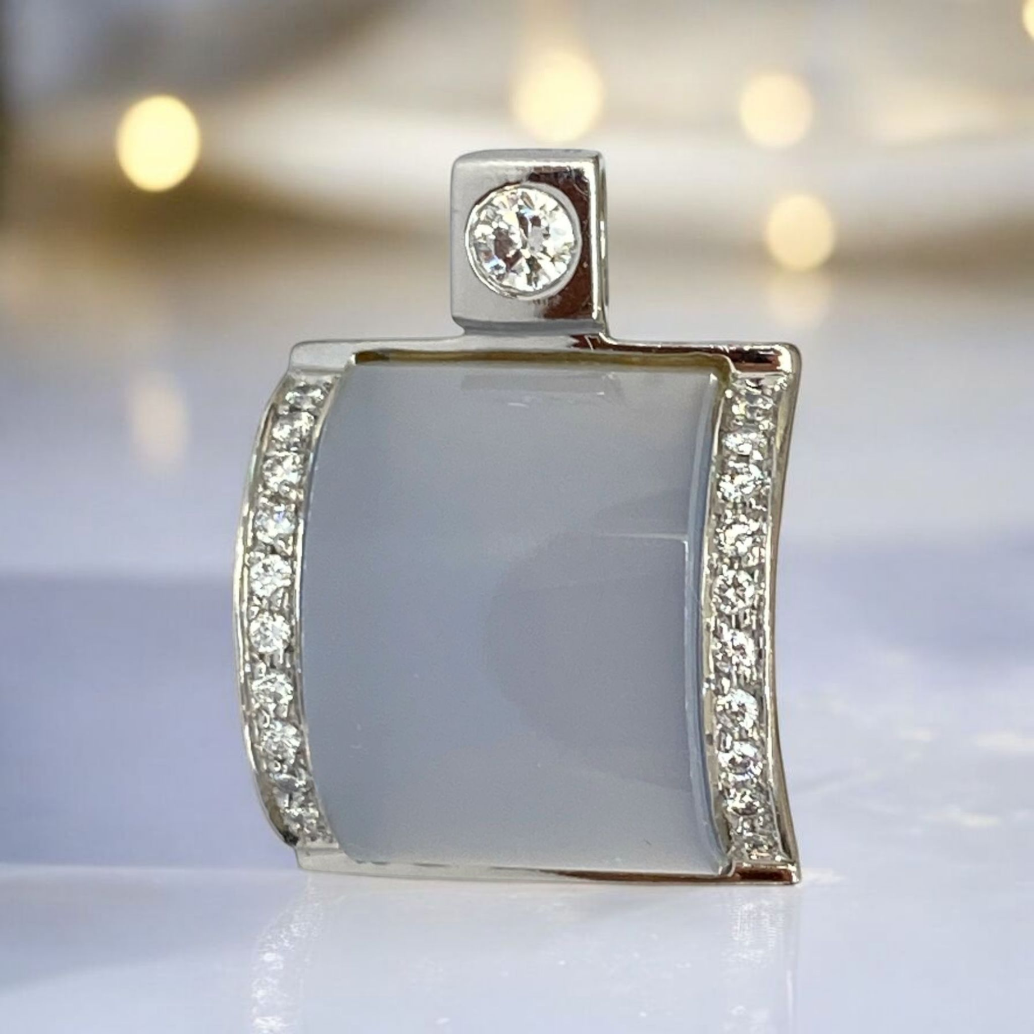 18 Karat White Gold Diamond Pendant and Chalcedony