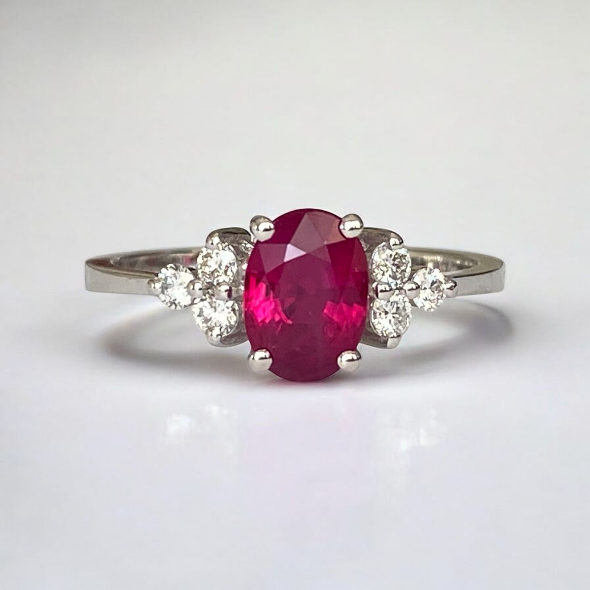 Certified 18K White Gold Engagement Ring with 1.23 ct Ruby & Diamonds