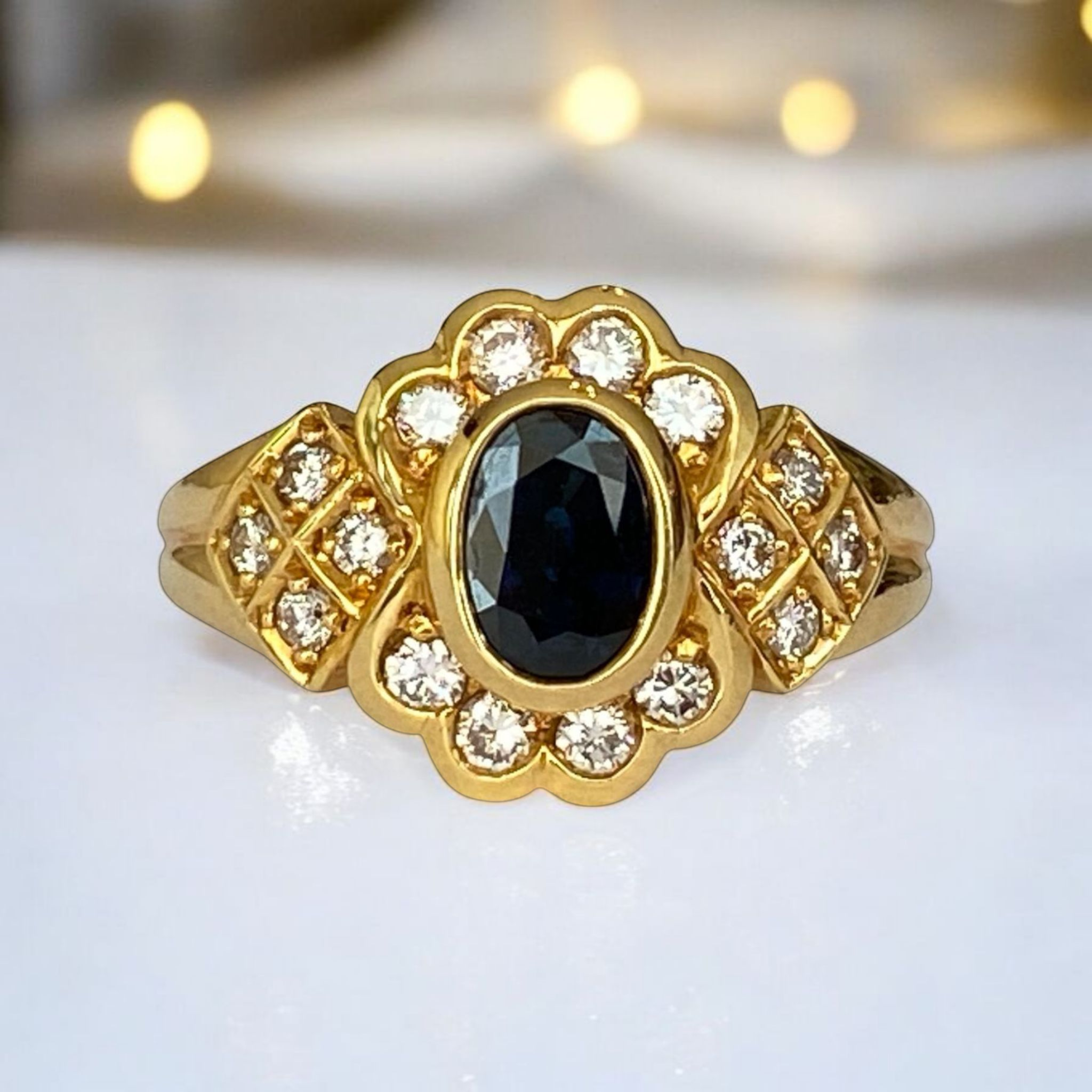 18K Yellow Gold Engagement Ring with 1.00 Ct Sapphire & Diamonds
