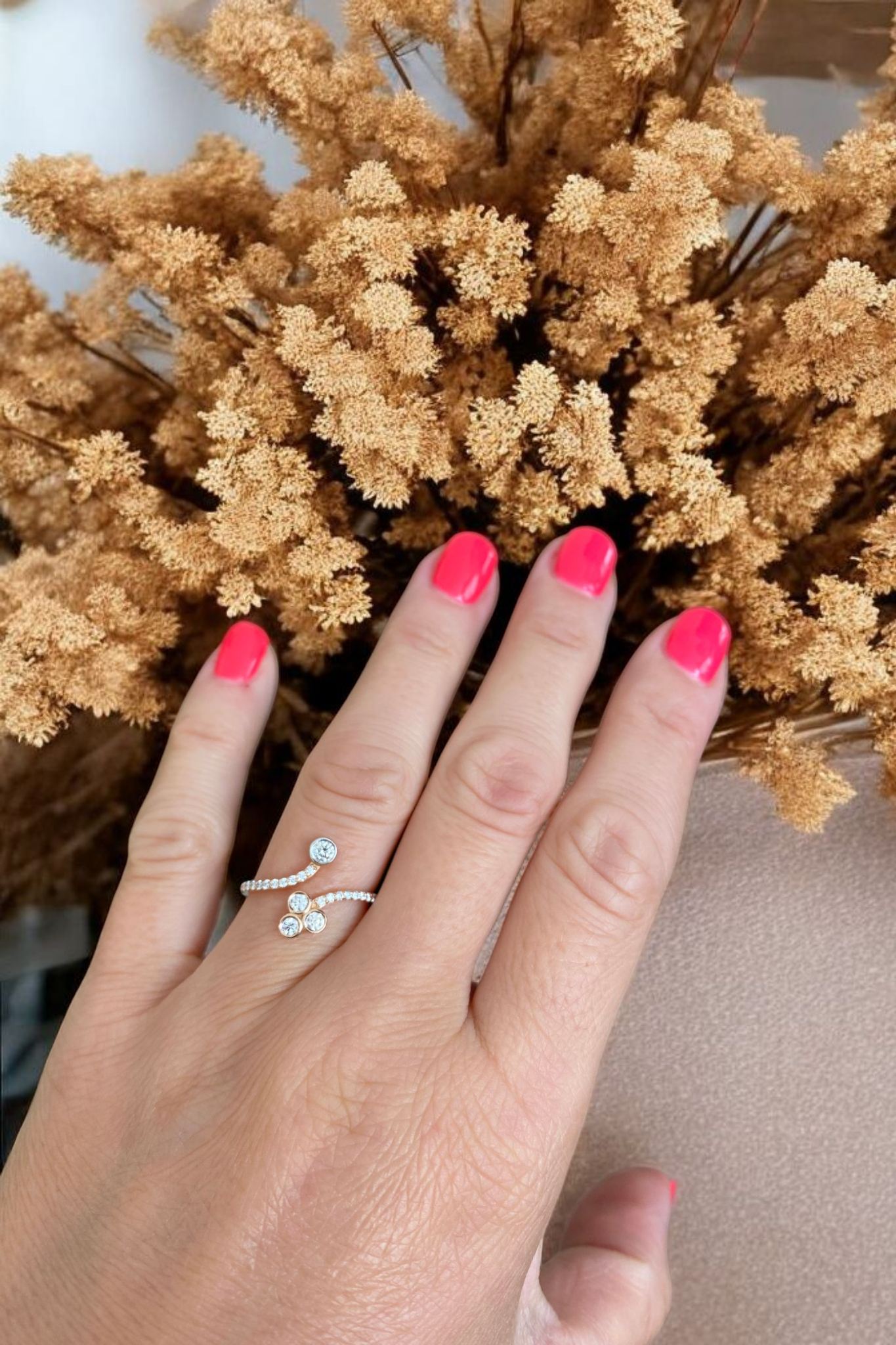 18K Pink Gold Designer Ring with Diamonds