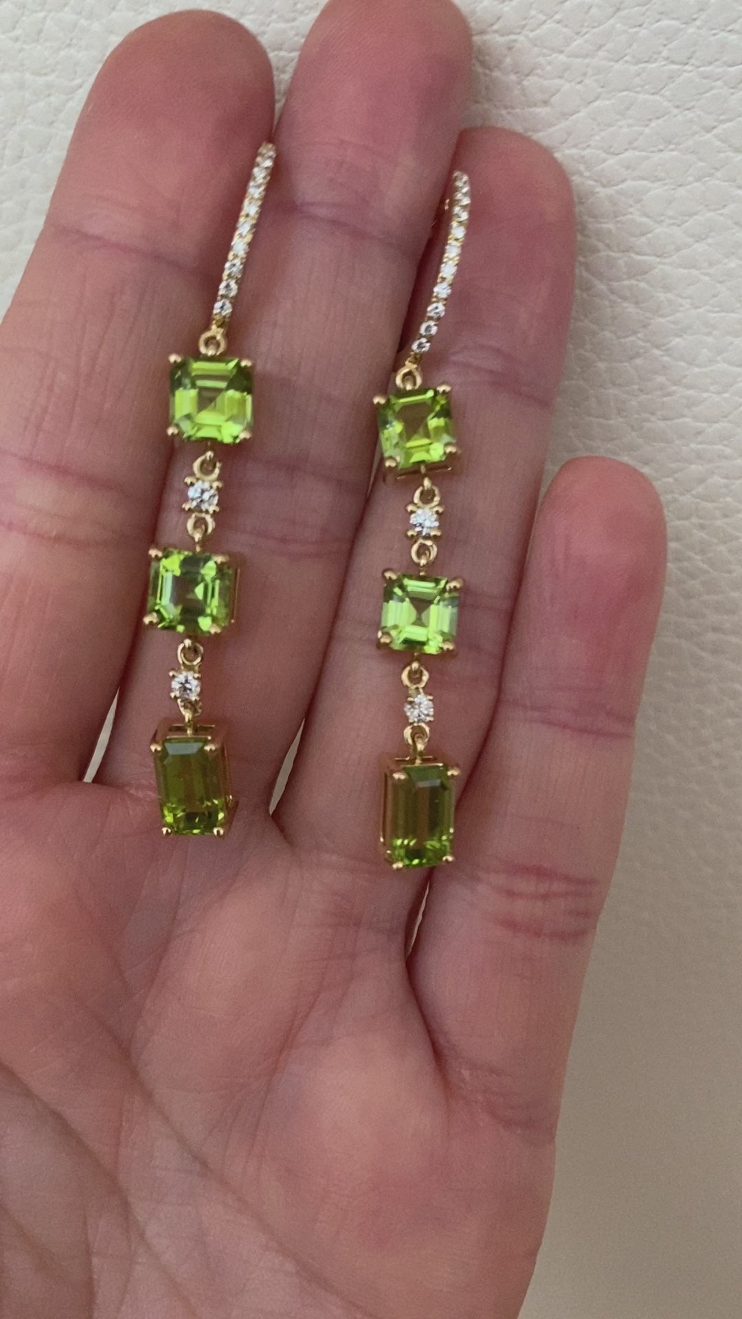 Exquisite 18K Yellow Gold Peridot and Diamond Dangle Earrings