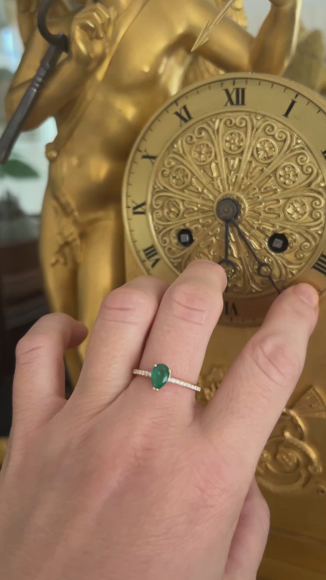 18K Yellow Gold Engagement Ring with 0.60 Carat Emerald and Diamonds