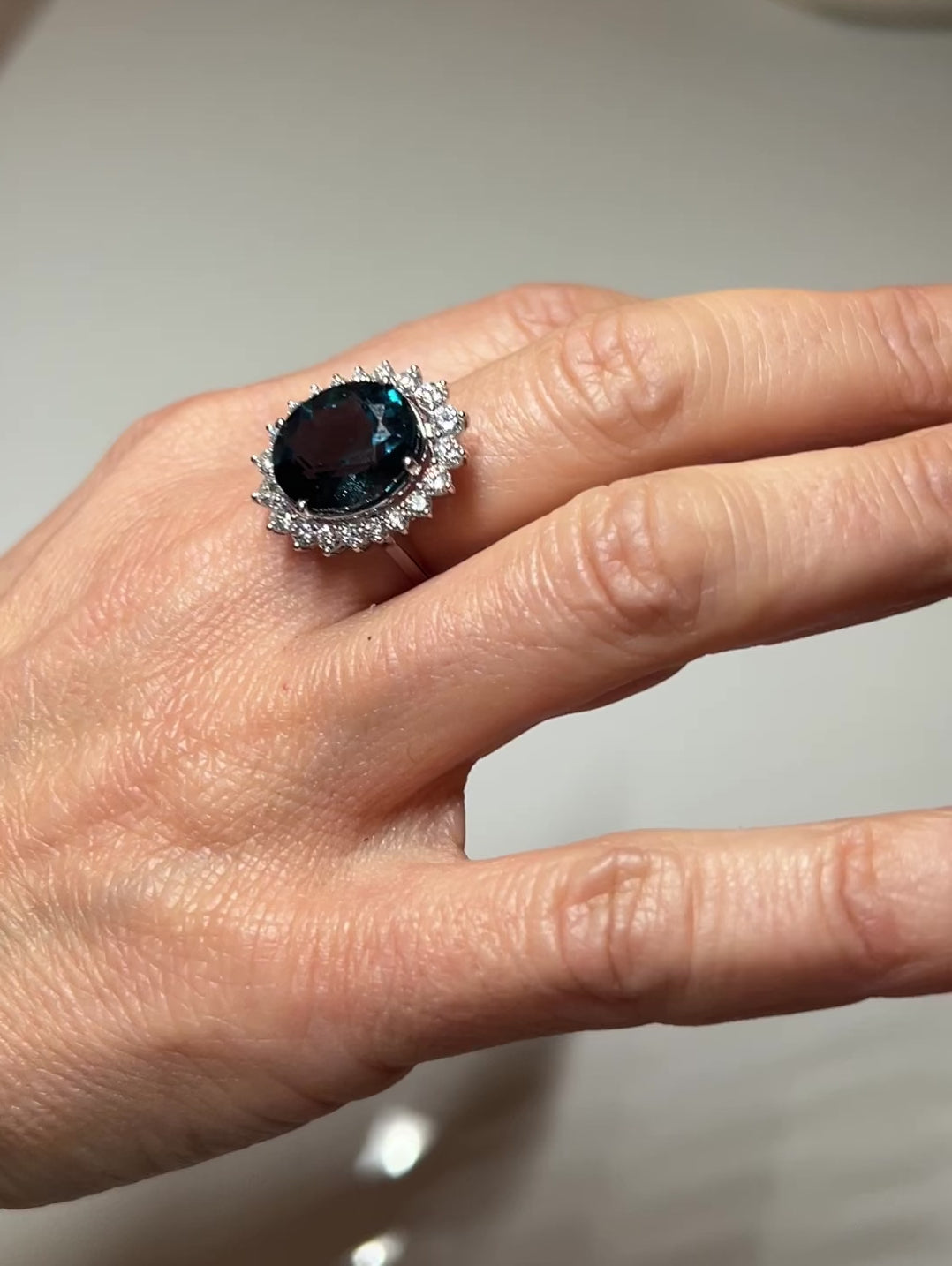7.00 Ct London Blue Topaz & Diamond Cocktail Ring