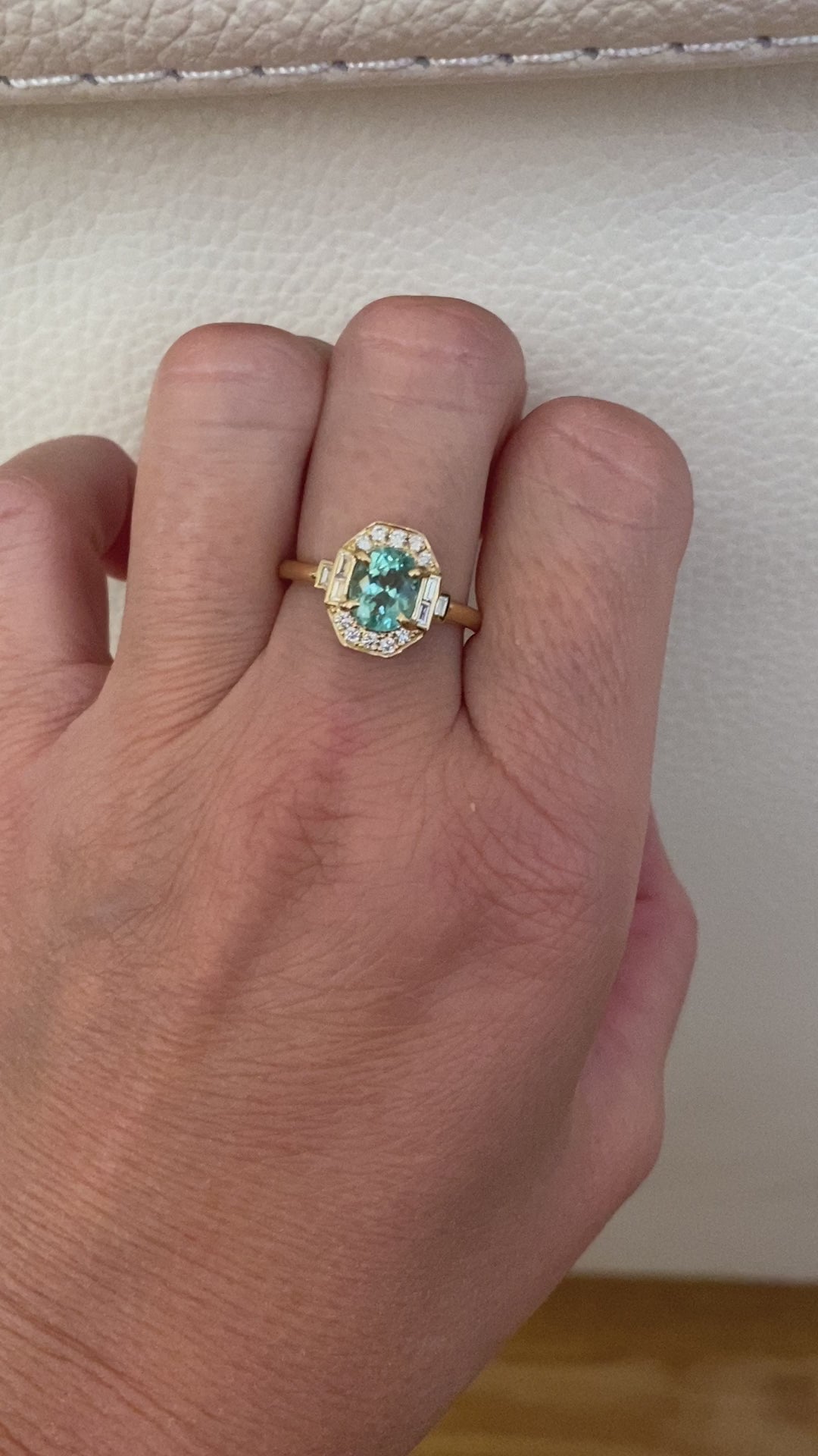 ALGT Certified 1.37 carat Paraiba Tourmaline Diamond  18 kt Yellow Gold Ring