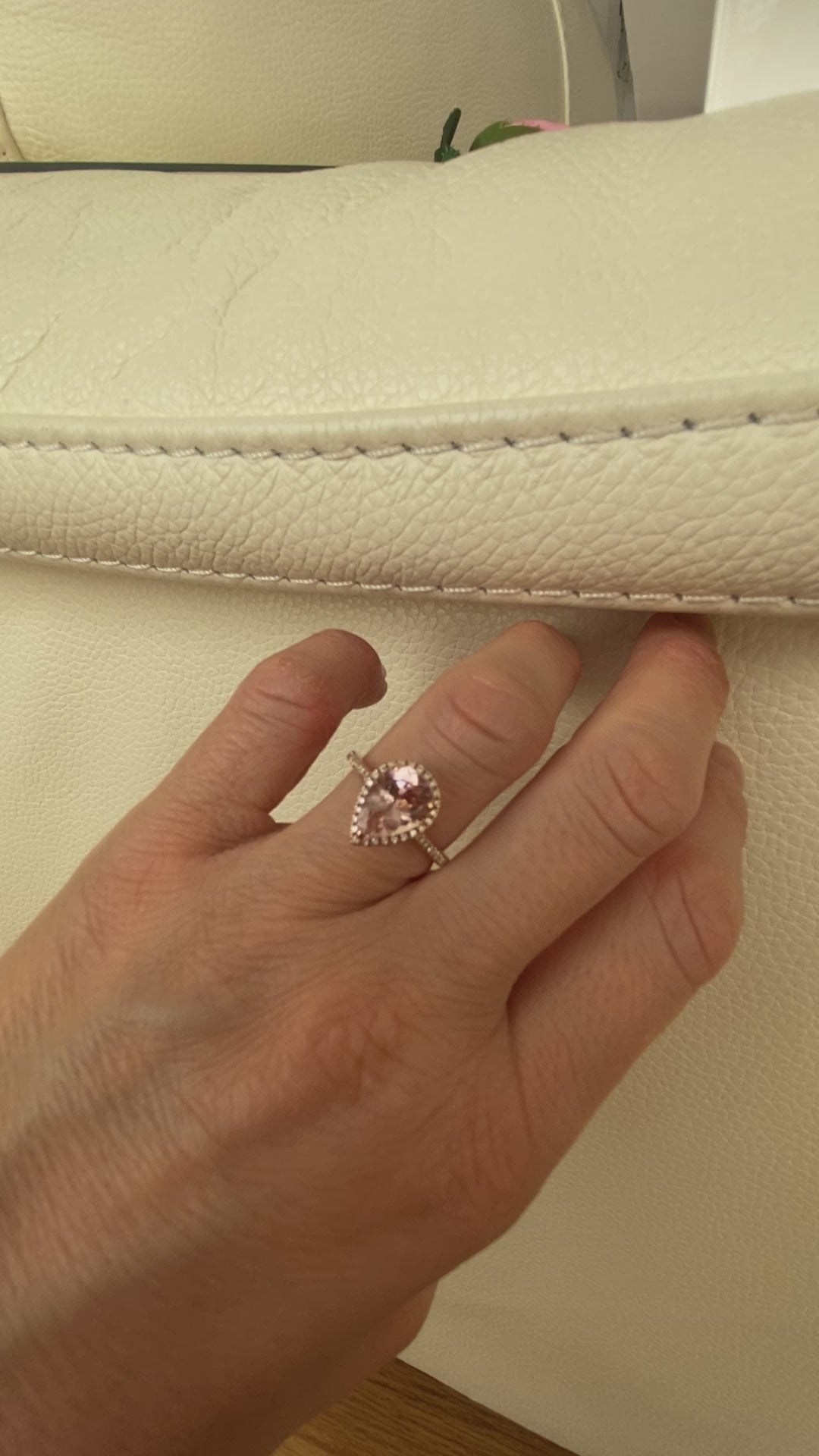 18K Rose Gold Pear-Cut Morganite Halo Diamond Ring