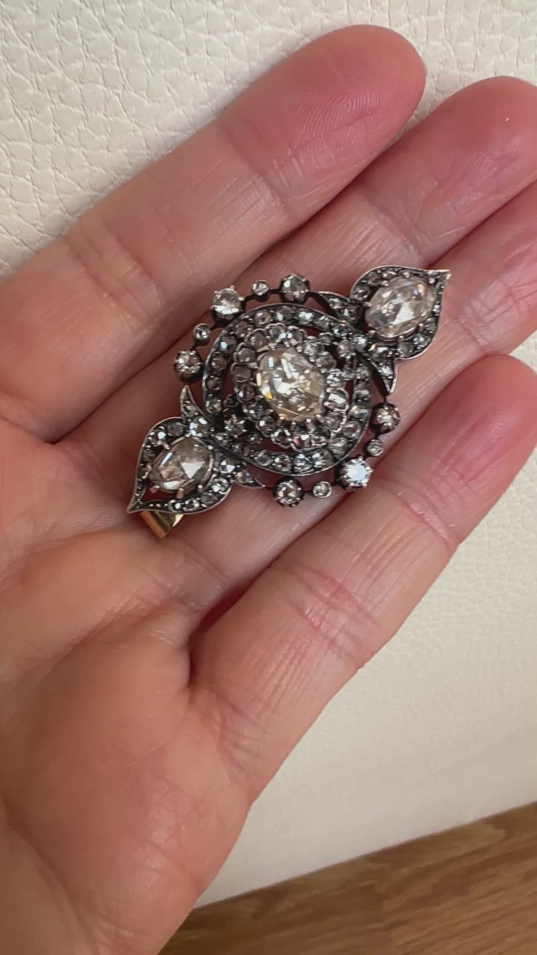 French Antique 18k Gold /Silver Napoleon III 6ct Rose-Cut Diamond Brooch/Pendant