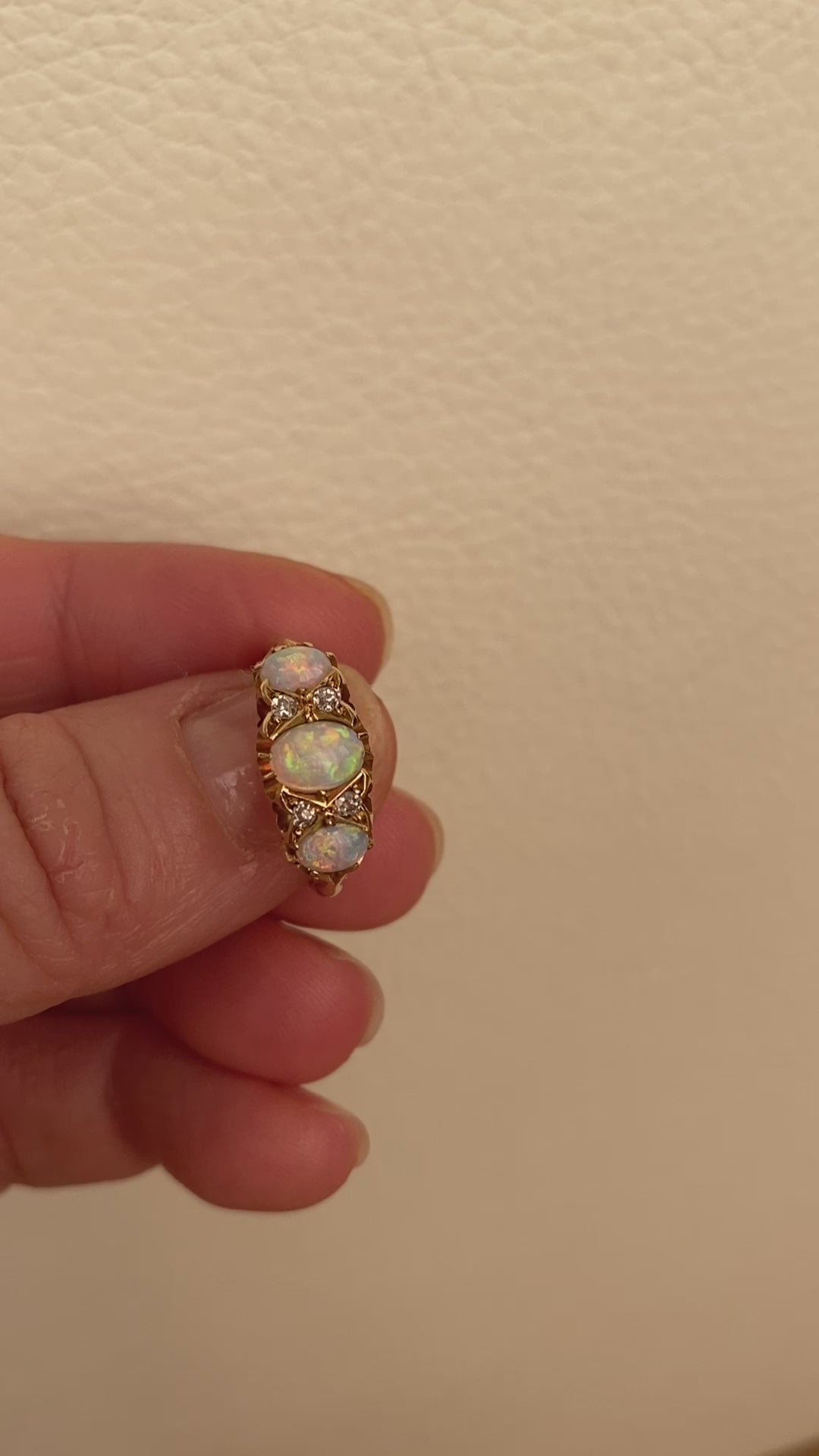 Antique English Edwardian 18ct Gold Opal and Diamond Ring, Birmingham, 1904