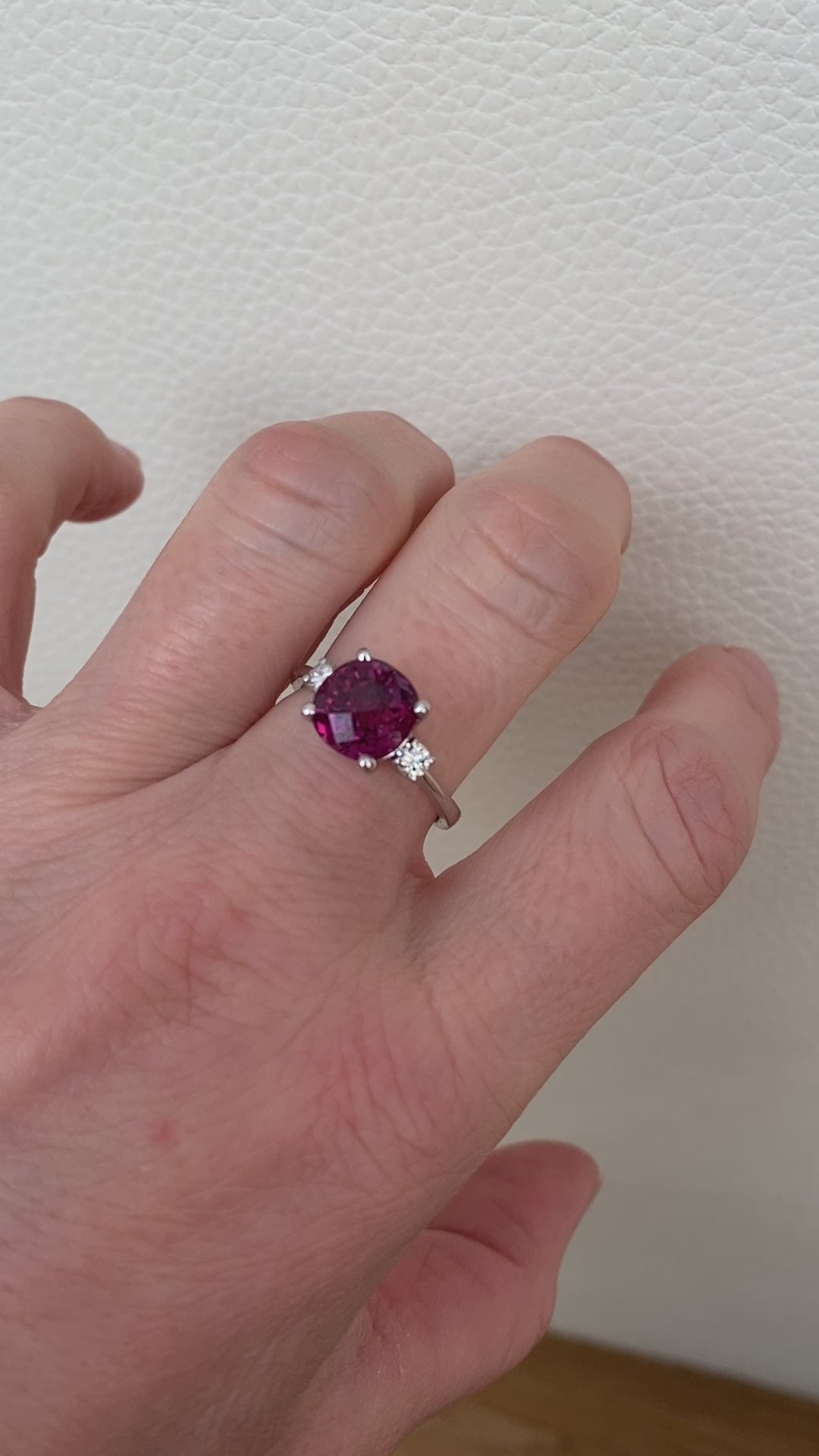 ALGT Certified 4.34 Carat Vivid/ Deep Purplish Pink Sapphire Diamond Ring