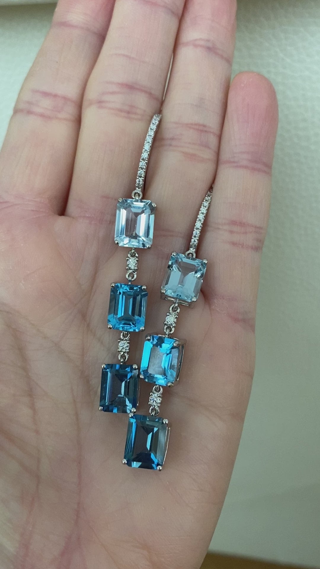 Exquisite 18K White Gold 22.45 Carat Blue Topaz & Diamond Dangle Earrings