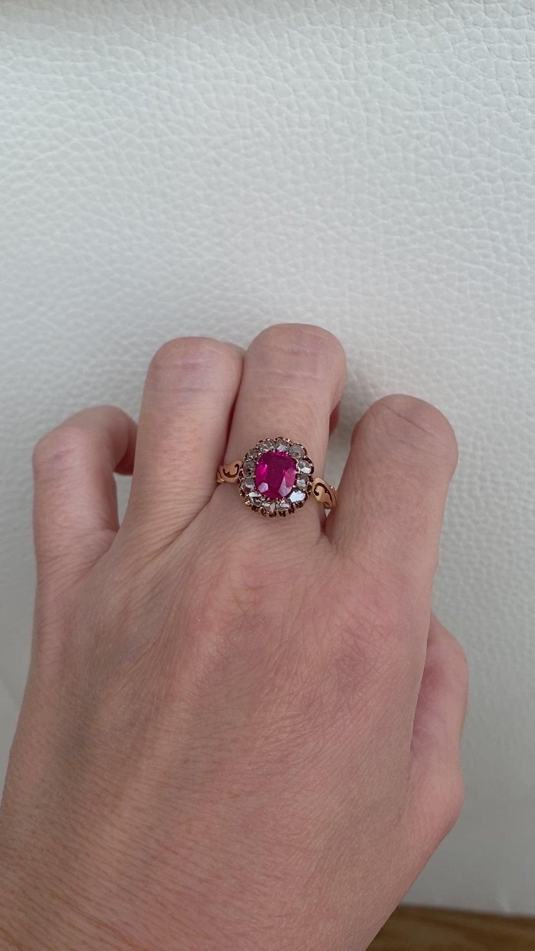 Russian Antique 1910s  Ruby and Old Mine Cut Diamond Ring