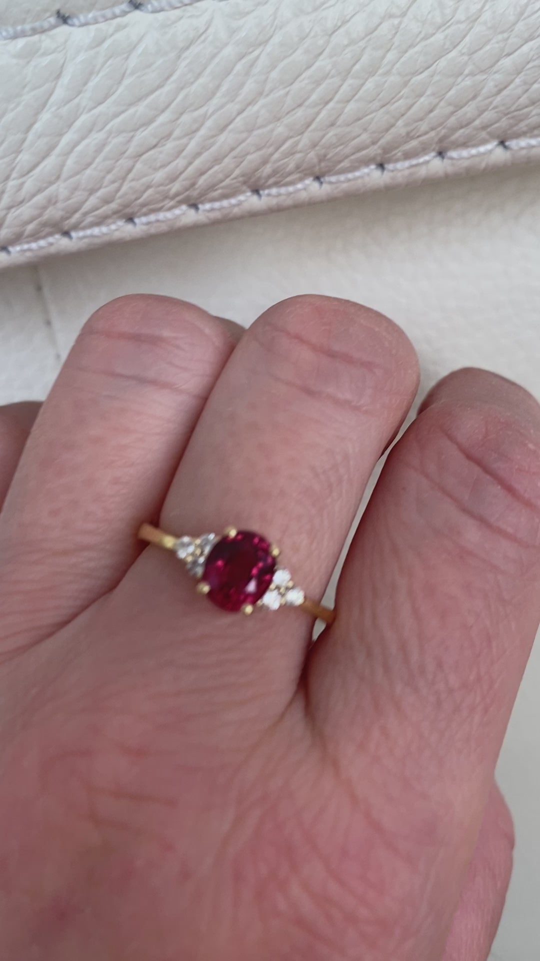 Exquisite Unheated Pinkish-Red Burma Spinel and Diamond Engagement Gold Ring