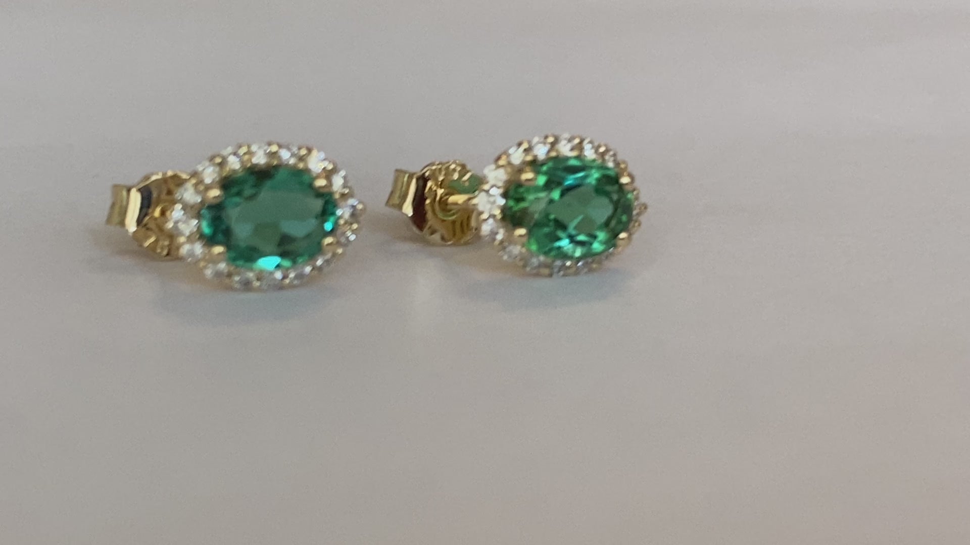 18K Yellow Gold Green Tourmaline & Diamond Halo Stud Earrings