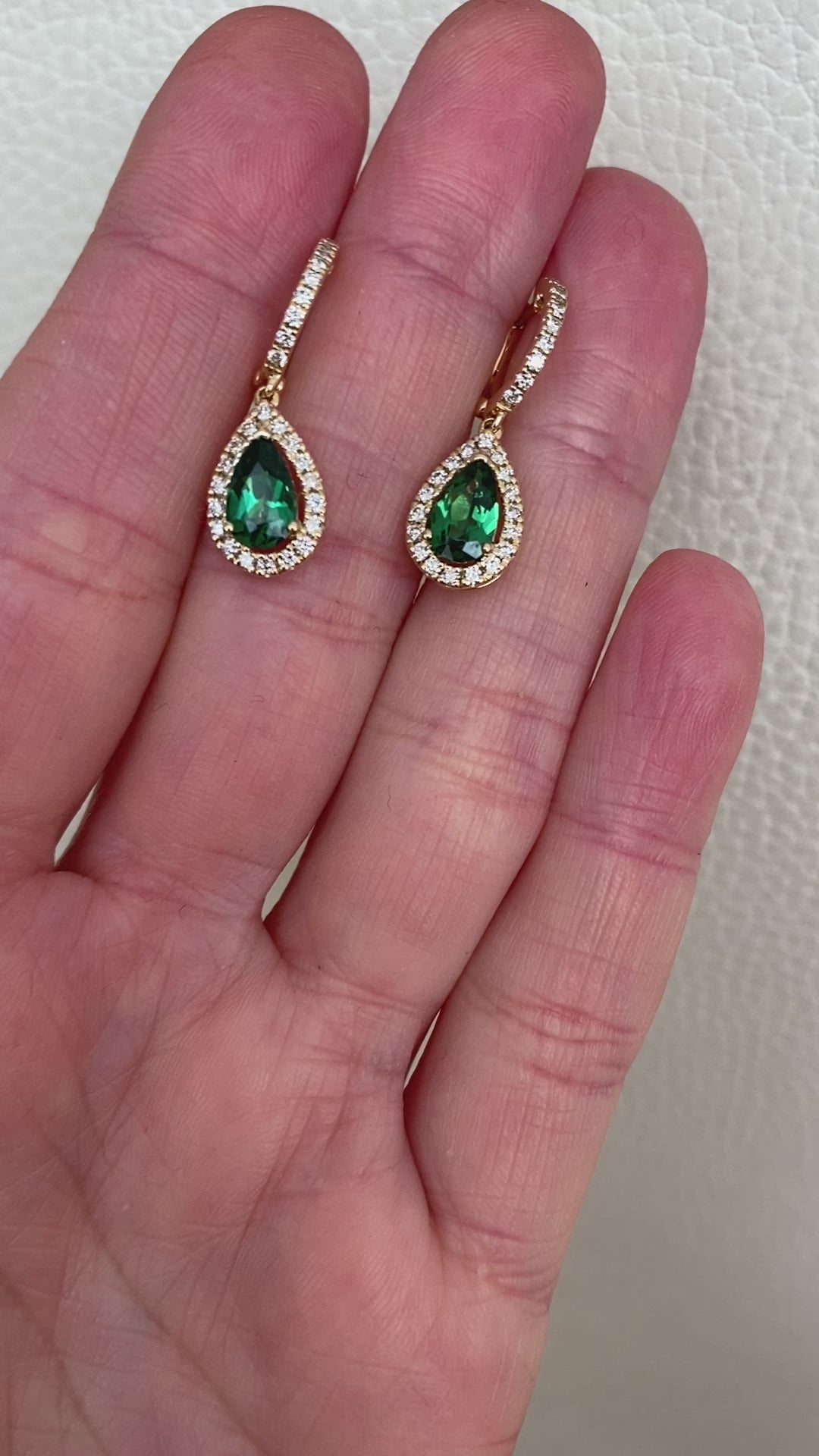 ALGT Cerified Vivid Green Tsavorite Diamond  Drop Earrings in 18K Yellow Gold